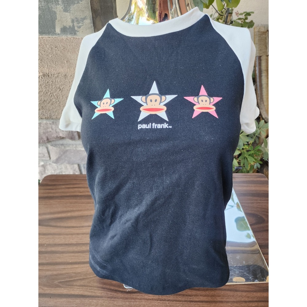 Paul Frank Julius Monkey Star Graphic Ringer T Shirt Navy White Size L Y2K